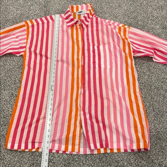 Beach Riot Pink Orange Striped Beach Resortwear Button Down Cover Up Shirt Sz PL - Picture 10 of 11